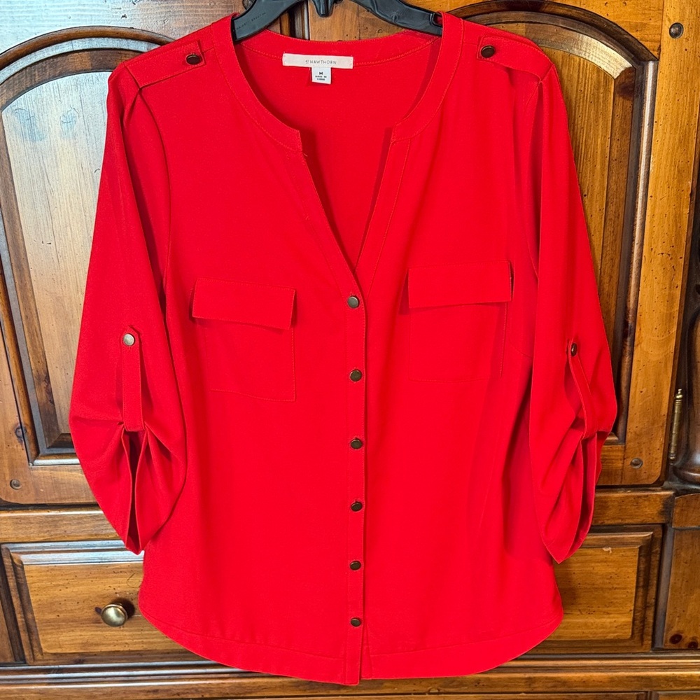41 Hawthorn Bright Red Blouse with Button Details